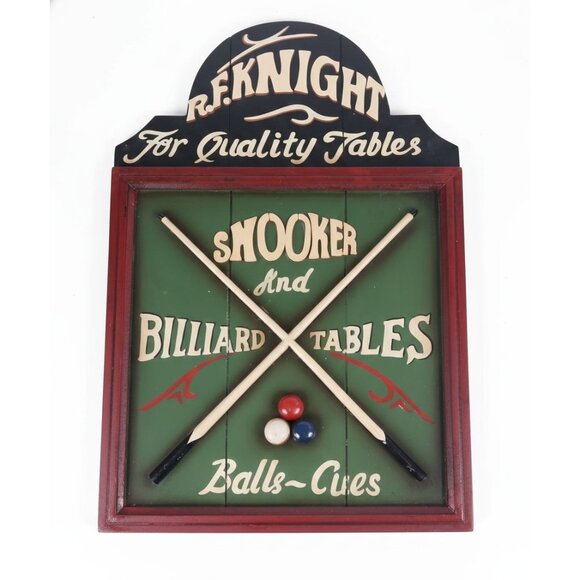 R.F. Knight Snooker & Billiard Tables Wooden Sign Vintage Gameroom Decor 24x16